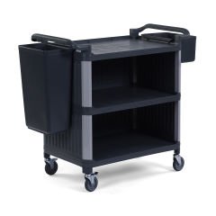 Plastik Servis Arabası 3 Katlı Kapalı Siyah