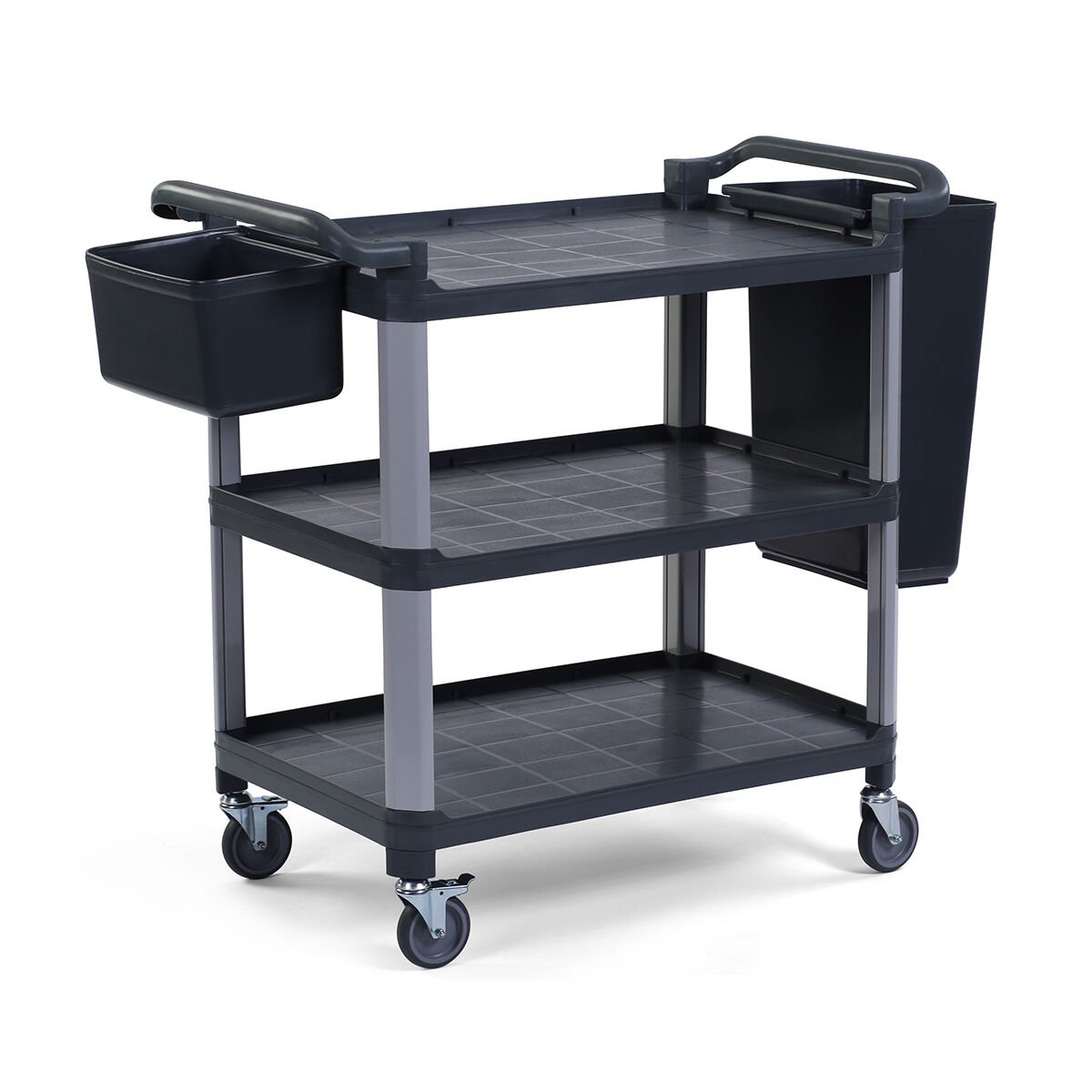 Plastik Servis Arabası 3 Katlı Açık Siyah
