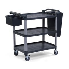 Plastik Servis Arabası 3 Katlı Açık Siyah